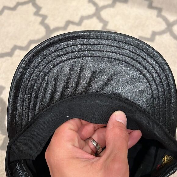 Black genuine Leather Baseball Cap Sima International Adjustable made in USA - Picture 4 of 9